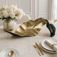 Lica 19 Inch Twisted Leaf Sculpture Table Decor, Antique Gold and Black Finish, Handcrafted Metal - BM226131