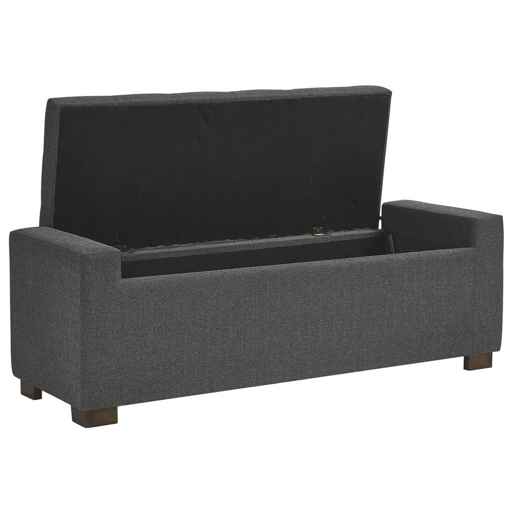 Fabric Tufted Seat Storage Bench with Block Feet, Dark Gray - BM226141