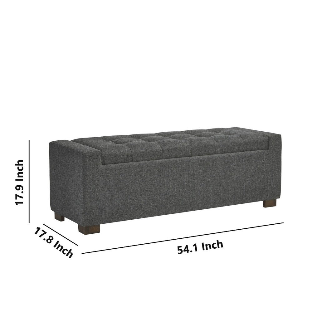 Fabric Tufted Seat Storage Bench with Block Feet, Dark Gray - BM226141