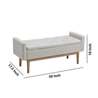 Tufted Fabric Storage Bench with Low Profile Elevated Arms, Light Gray - BM226158