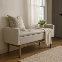 Tufted Fabric Storage Bench with Low Profile Elevated Arms, Light Gray - BM226158