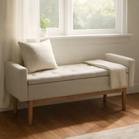 Tufted Fabric Storage Bench with Low Profile Elevated Arms, Light Gray - BM226158