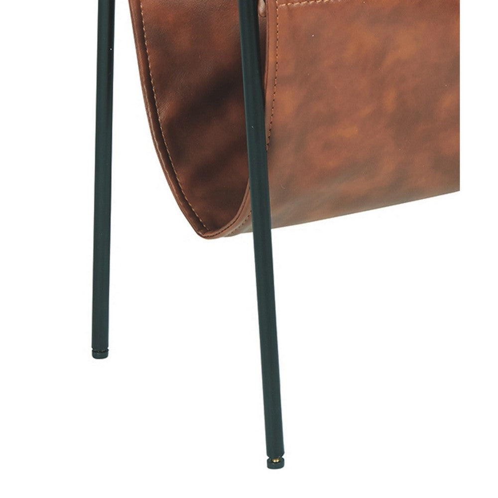 Marble Top Accent Table with Faux Leather Swing Holder, White and Brown - BM226171