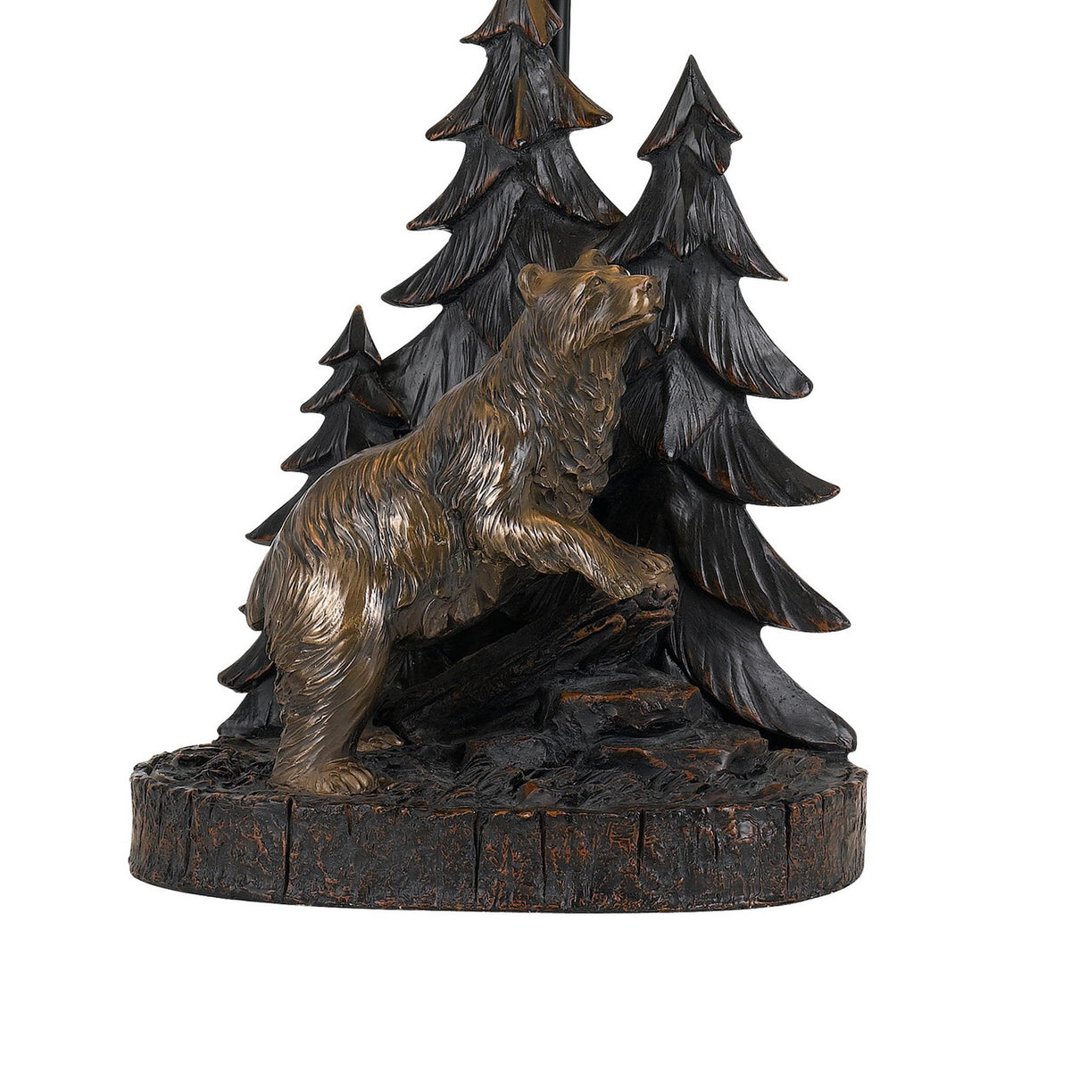 3 Way Resin Body Table Lamp with Forest and Bear Design, Brown and Black