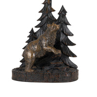 3 Way Resin Body Table Lamp with Forest and Bear Design, Brown and Black