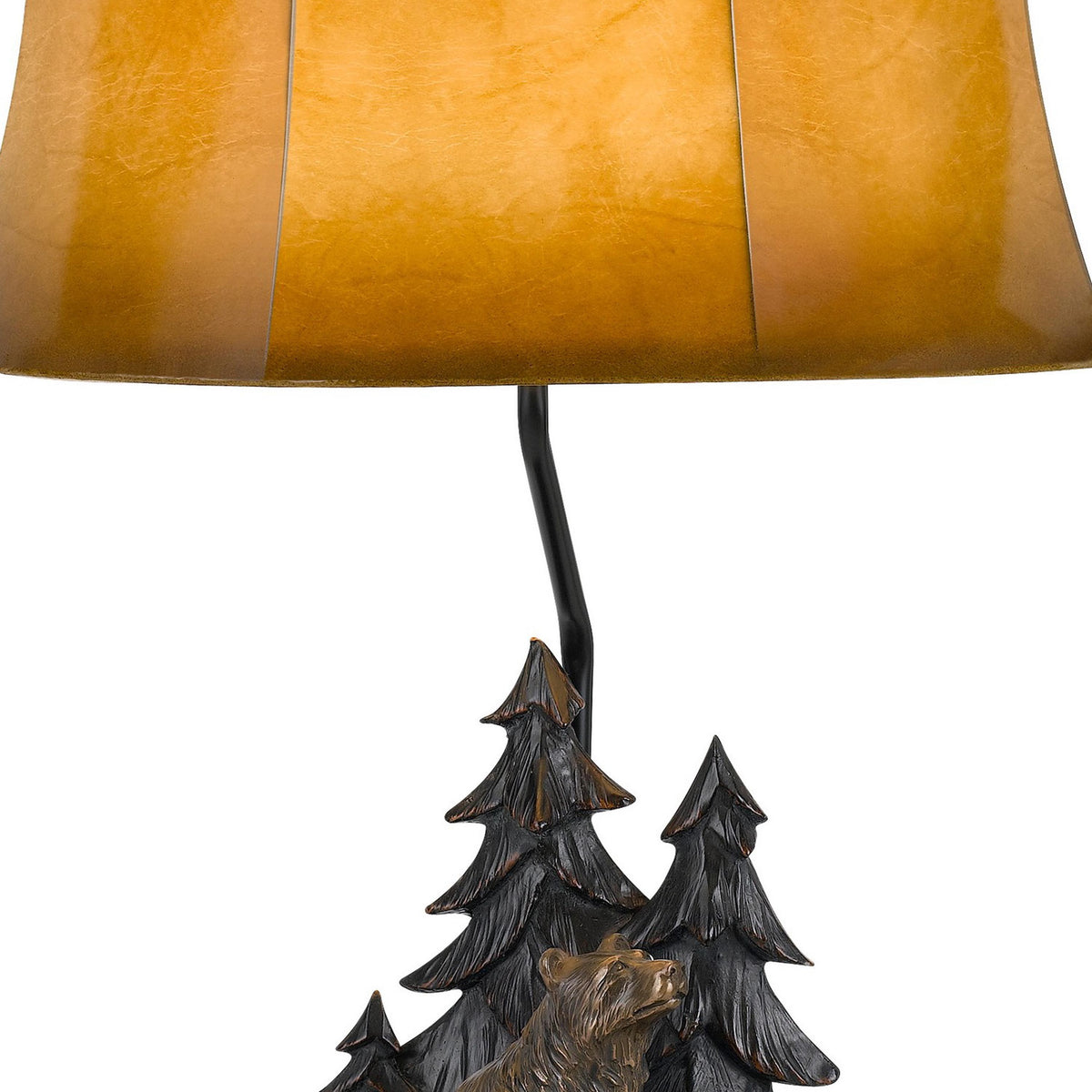 3 Way Resin Body Table Lamp with Forest and Bear Design, Brown and Black
