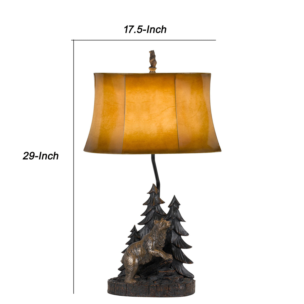 3 Way Resin Body Table Lamp with Forest and Bear Design, Brown and Black