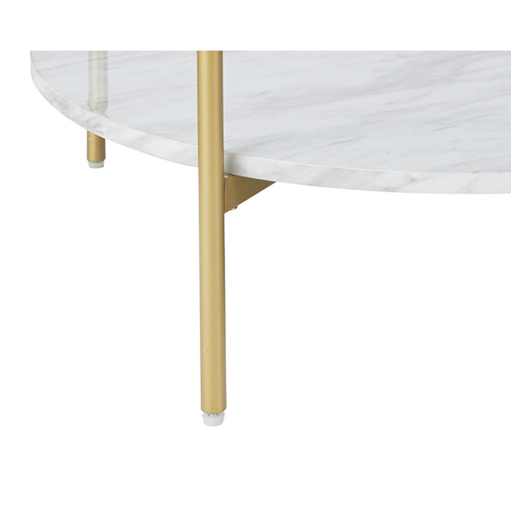 Glass Top Cocktail Table with Faux Marble Bottom Shelf, Clear and Gold - BM226524