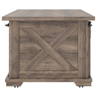 Panel Design Wooden Cocktail Table with Barn Sliding Door and Casters,Brown - BM226539