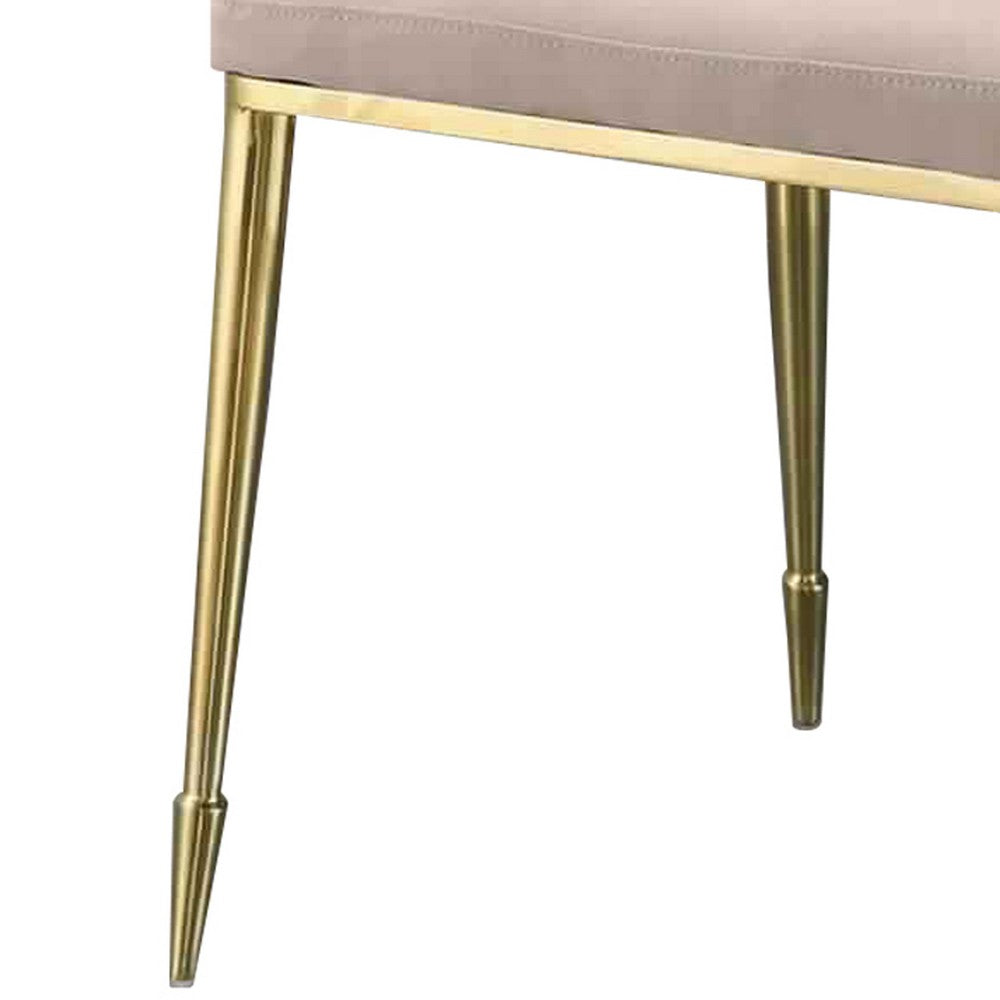 Fabric Upholstered Side Chair with Spindle Legs, Set of 2, Beige and Gold - BM226853