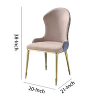 Fabric Upholstered Side Chair with Spindle Legs, Set of 2, Beige and Gold - BM226853