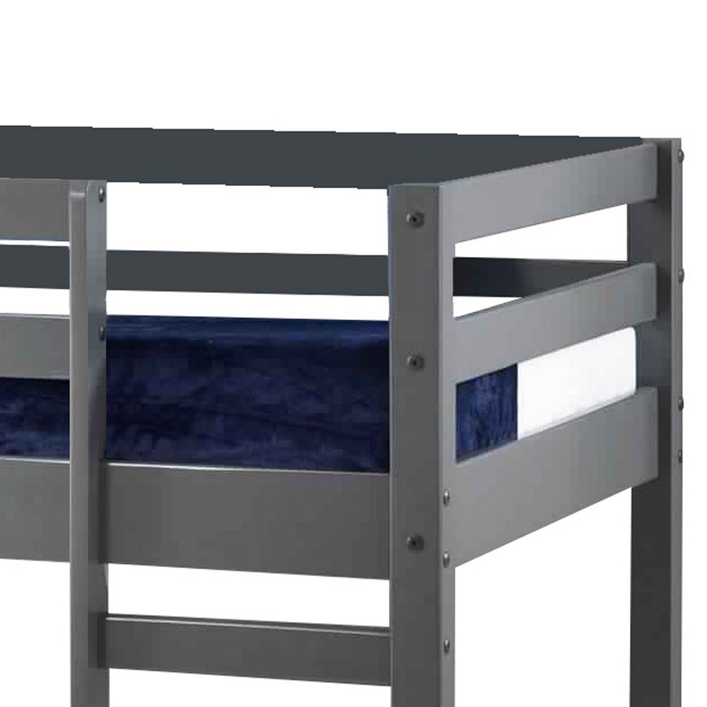 Twin Wooden Frame Loft Bed with Built In Ladder, Gray - BM226859