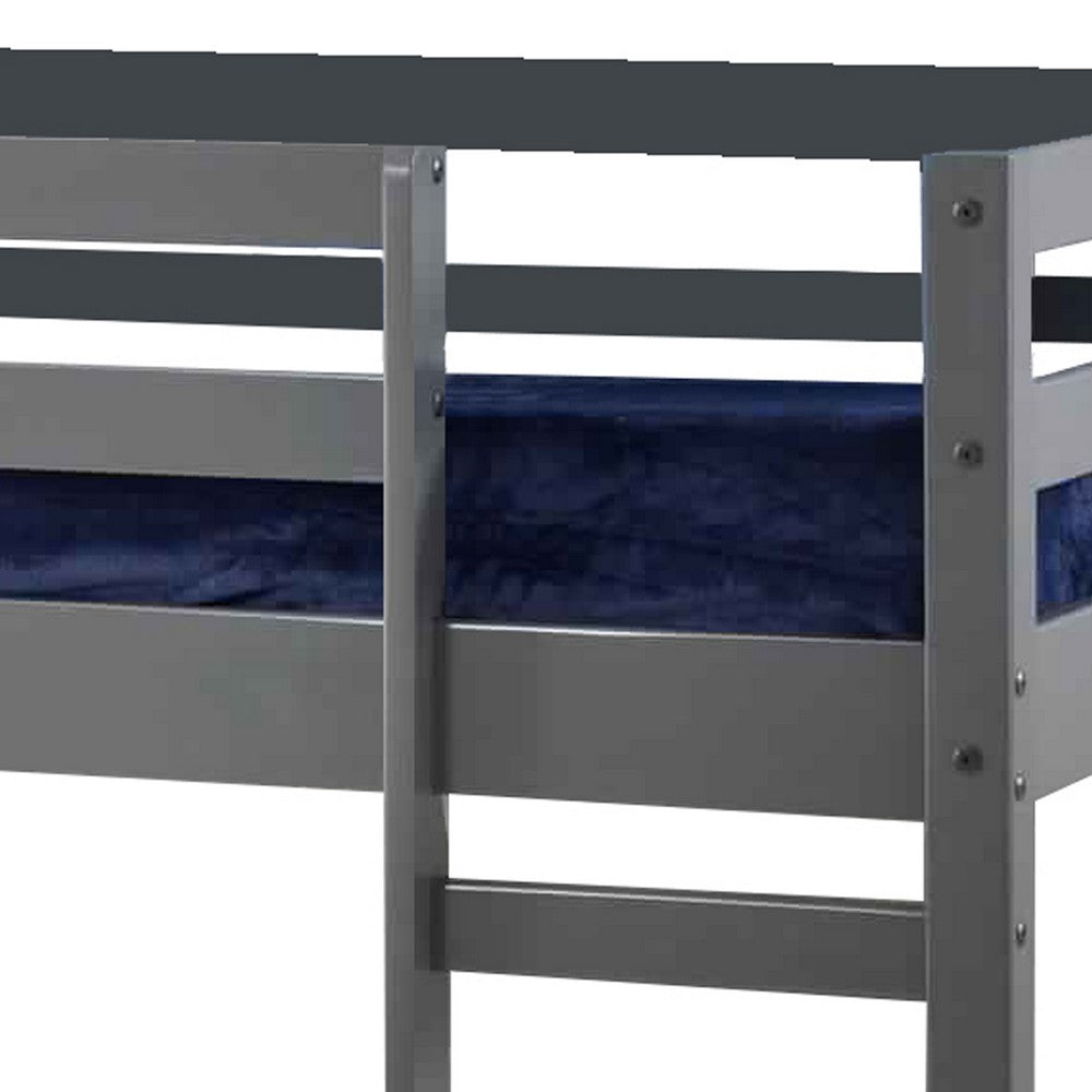 Twin Wooden Frame Loft Bed with Built In Ladder, Gray - BM226859