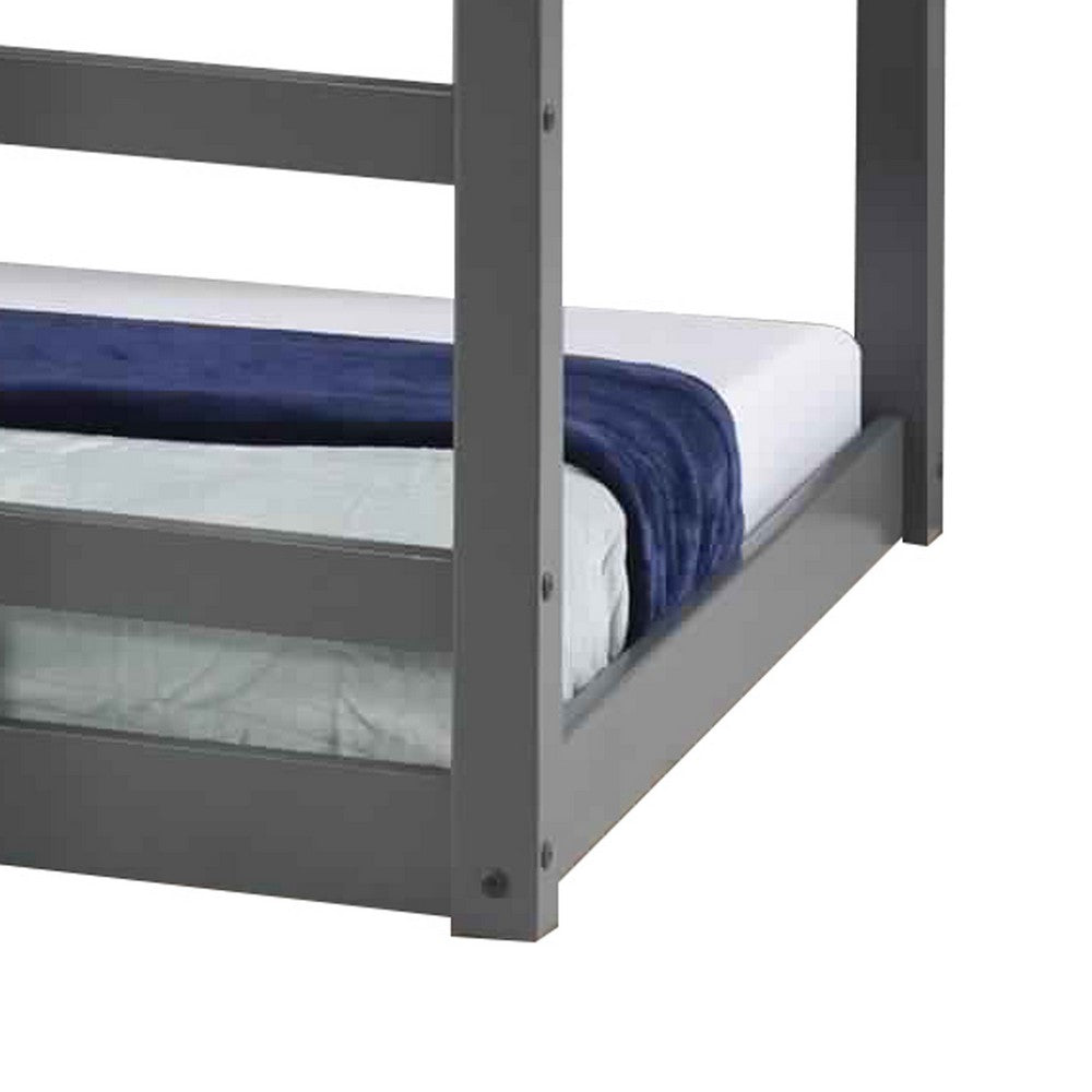 Twin Wooden Frame Loft Bed with Built In Ladder, Gray - BM226859
