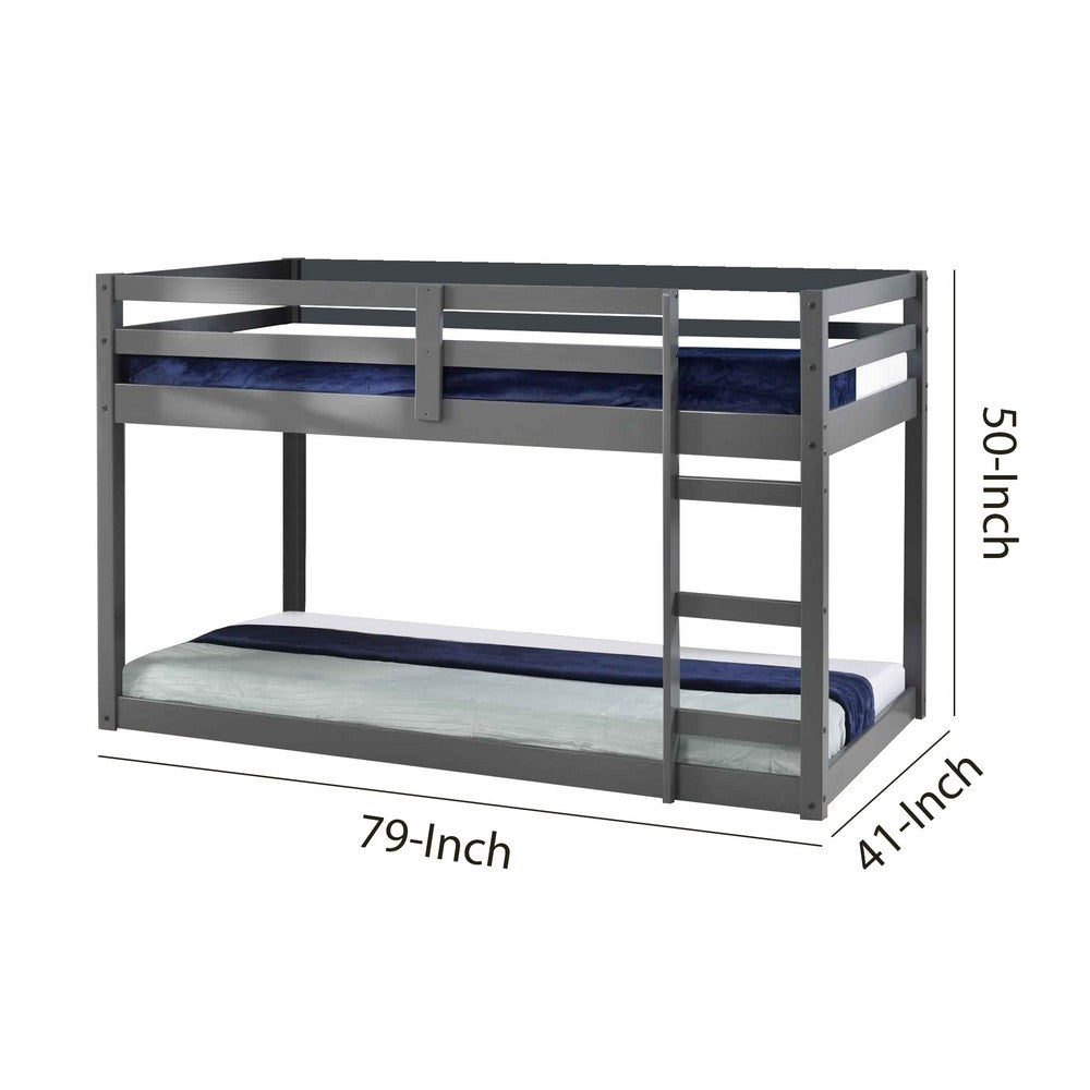 Twin Wooden Frame Loft Bed with Built In Ladder, Gray - BM226859