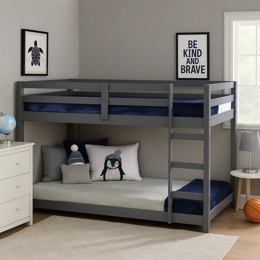 Twin Wooden Frame Loft Bed with Built In Ladder, Gray - BM226859
