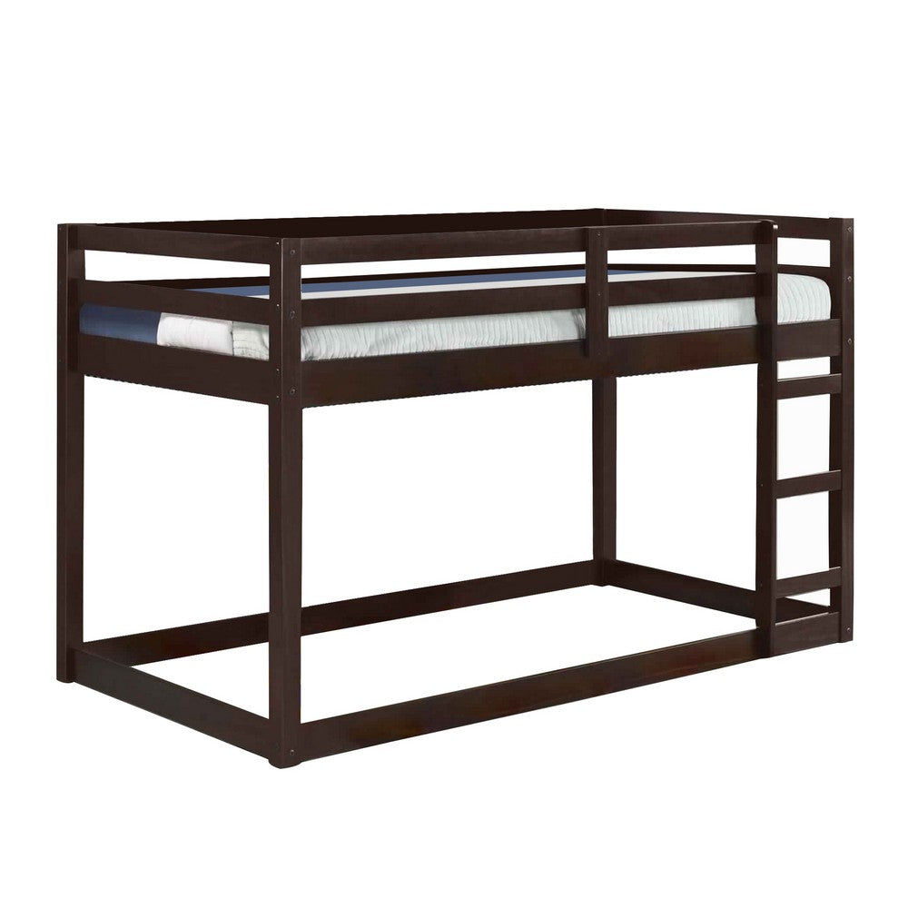 Twin Wooden Frame Loft Bed with Built In Ladder, Espresso Brown - BM226860