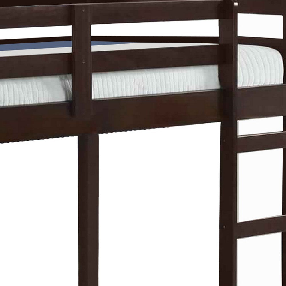 Twin Wooden Frame Loft Bed with Built In Ladder, Espresso Brown - BM226860