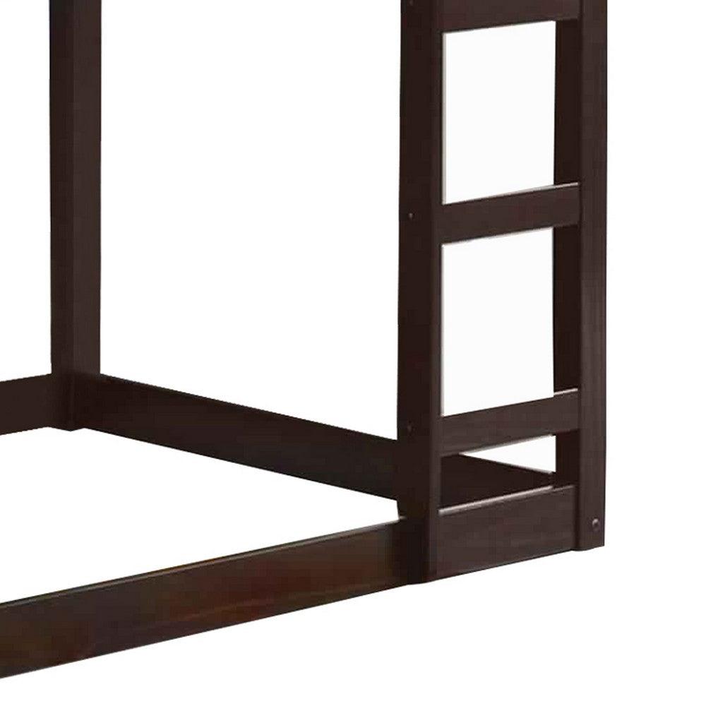 Twin Wooden Frame Loft Bed with Built In Ladder, Espresso Brown - BM226860