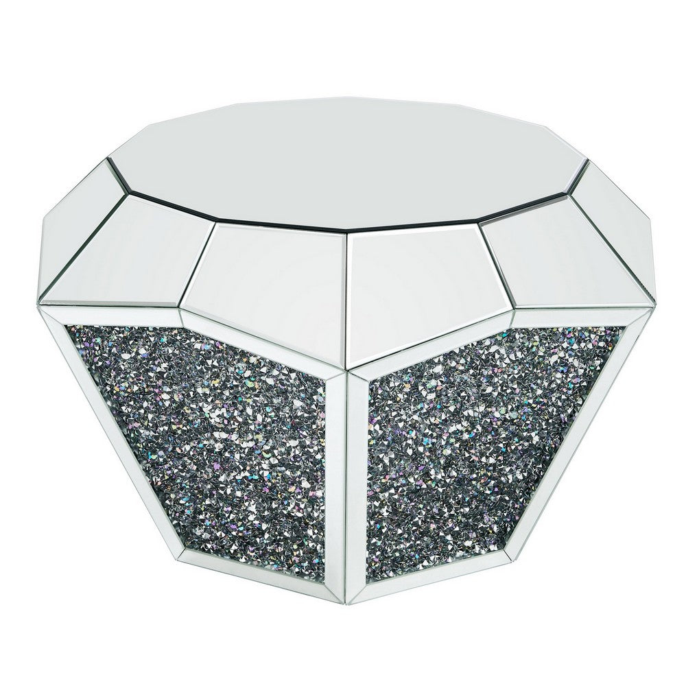 Mirror Octagonal Shape Coffee Table with Faux Diamond Inlays, Silver - BM226892