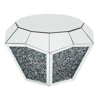 Mirror Octagonal Shape Coffee Table with Faux Diamond Inlays, Silver - BM226892