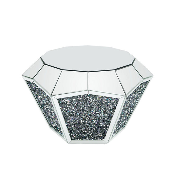 Mirror Octagonal Shape Coffee Table with Faux Diamond Inlays, Silver - BM226892