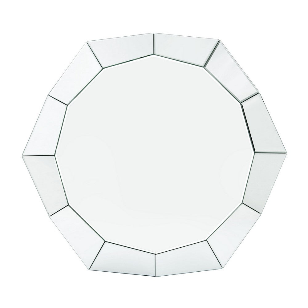 Mirror Octagonal Shape Coffee Table with Faux Diamond Inlays, Silver - BM226892