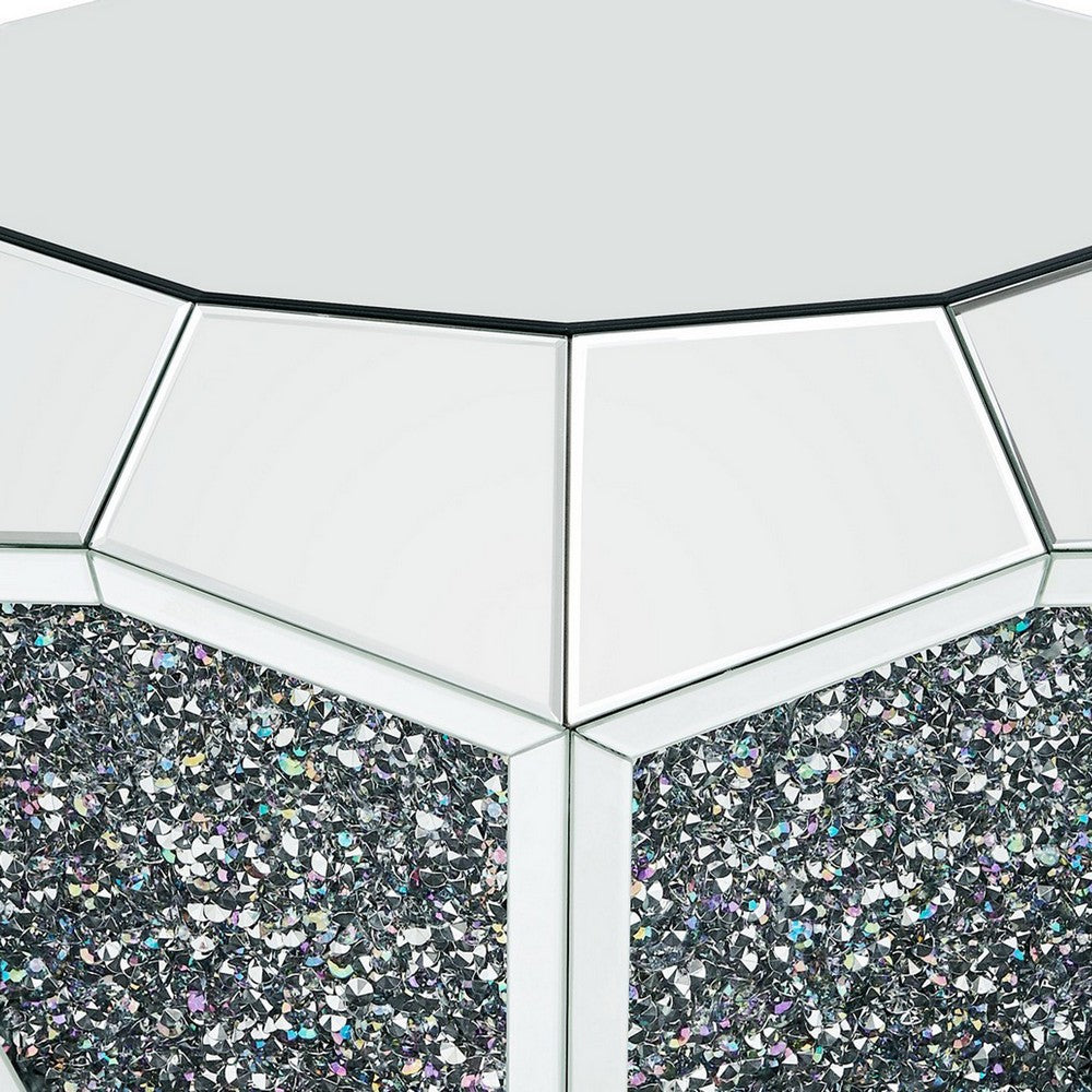 Mirror Octagonal Shape Coffee Table with Faux Diamond Inlays, Silver - BM226892