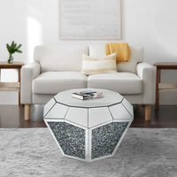 Mirror Octagonal Shape Coffee Table with Faux Diamond Inlays, Silver - BM226892