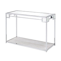 Mirror Top Metal Console Table with Wooden Open Bottom Shelf, Silver - BM226901