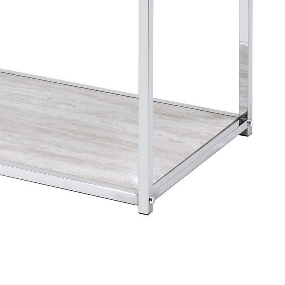 Mirror Top Metal Console Table with Wooden Open Bottom Shelf, Silver - BM226901