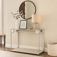 Mirror Top Metal Console Table with Wooden Open Bottom Shelf, Silver - BM226901
