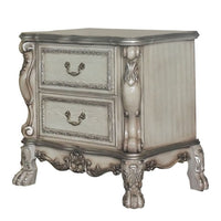 Traditional Wooden Nightstand with 2 Drawers and Carved Details, Silver - BM226924