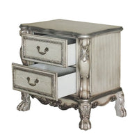 Traditional Wooden Nightstand with 2 Drawers and Carved Details, Silver - BM226924