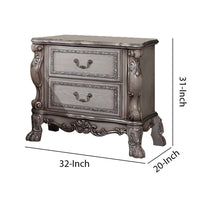 Traditional Wooden Nightstand with 2 Drawers and Carved Details, Silver - BM226924