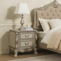 Traditional Wooden Nightstand with 2 Drawers and Carved Details, Silver - BM226924