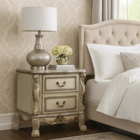 Traditional Wooden Nightstand with 2 Drawers and Carved Details, Silver - BM226924