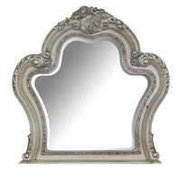 Arch Shape Wooden Frame Wall Mirror with Carved Details, Antique Silver - BM226925