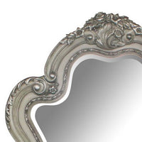 Arch Shape Wooden Frame Wall Mirror with Carved Details, Antique Silver - BM226925