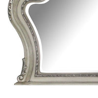 Arch Shape Wooden Frame Wall Mirror with Carved Details, Antique Silver - BM226925