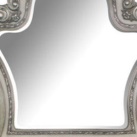 Arch Shape Wooden Frame Wall Mirror with Carved Details, Antique Silver - BM226925