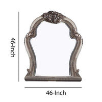 Arch Shape Wooden Frame Wall Mirror with Carved Details, Antique Silver - BM226925