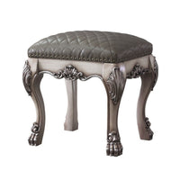 Traditional Wooden Vanity Stool with Leatherette Set and Clack Legs, Gray - BM226928