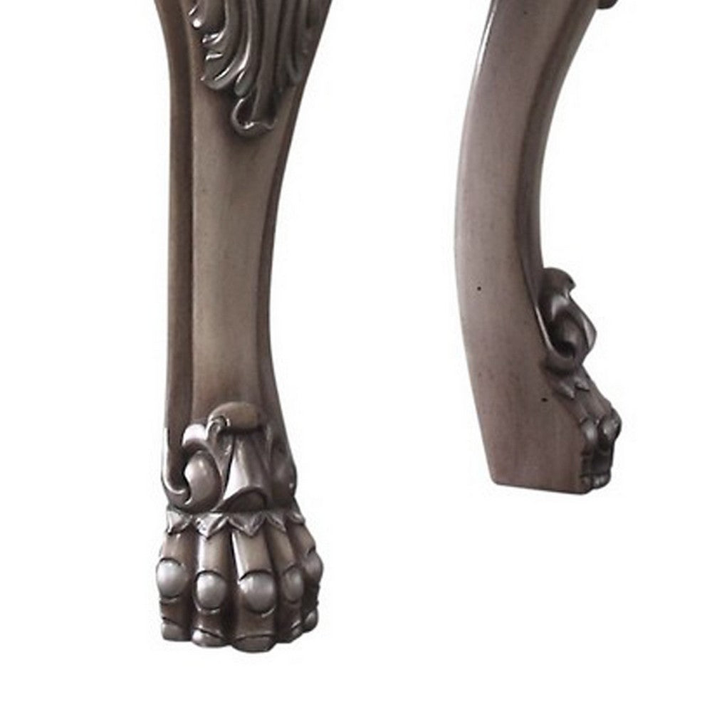 Traditional Wooden Vanity Stool with Leatherette Set and Clack Legs, Gray - BM226928