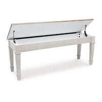 Rectangular Wooden Bench with Under seat Storage, Antique White and Brown - BM227027