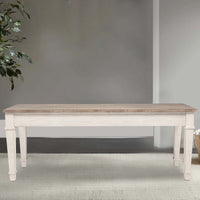 Rectangular Wooden Bench with Under seat Storage, Antique White and Brown - BM227027