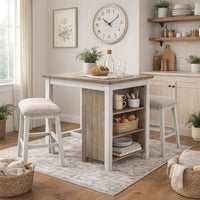 3 Piece Counter Height Table and Barstool Set, Antique White and Brown - BM227029