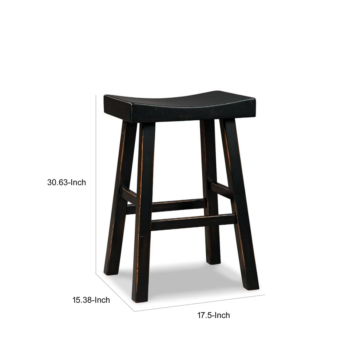 31 Inch Wooden Saddle Stool with Angular Legs, Set of 2, Black - BM227040