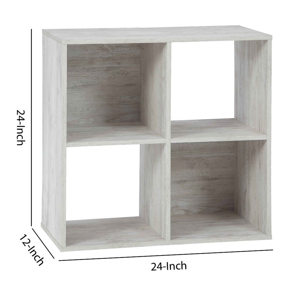 4 Cube Wooden Organizer with Grain Details, Washed White - BM227055