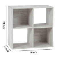 4 Cube Wooden Organizer with Grain Details, Washed White - BM227055